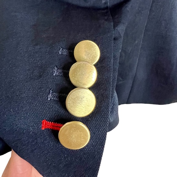 Express Peak Lapel Double Breasted Novelty Button Blazer, Navy Blue, Size 0 - Picture 10 of 14